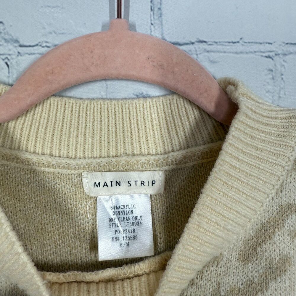 Beige Leopard Print Oversized Sweater Mediun Pullover Animal Pattern Knit Top - Picture 3 of 6